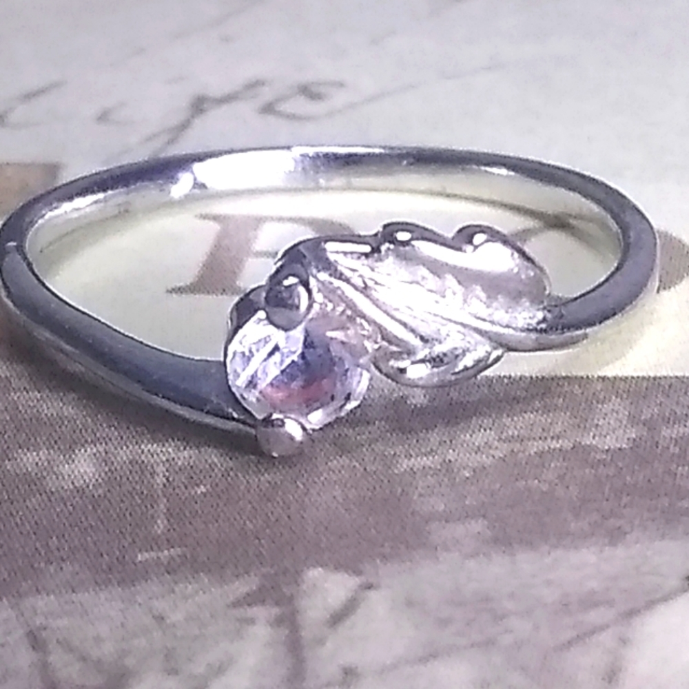 Solitaire Cz Silver Plated Leaf Ring / 7 - image 2